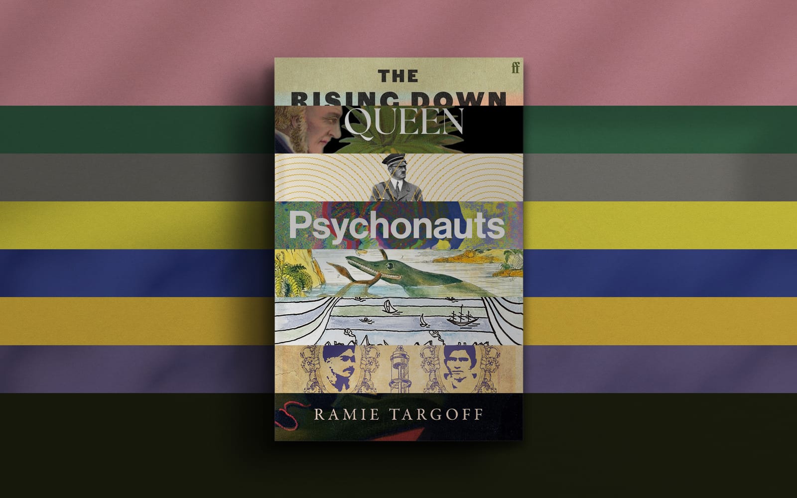 A collage displaying overlapping book covers, including "Psychonauts" with a painting of a prehistoric reptile. 